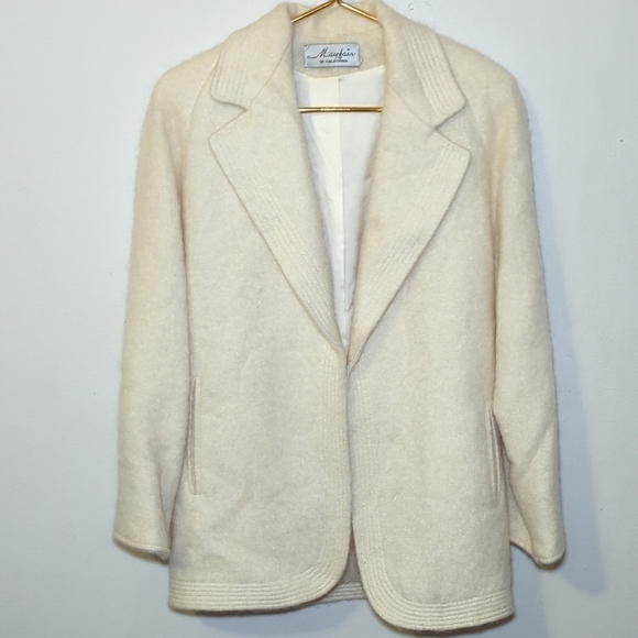 Mayfair of California Jackets & Blazers - Vintage Mayfair of California Mohair-Wool Cream Open-Front Blazer Women Size L*